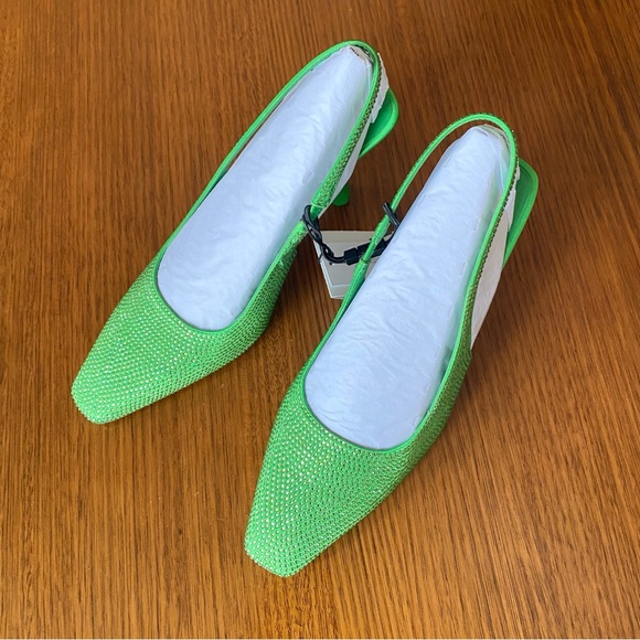 Zara sparkly rhinestone slingback heels bright green crystals - Picture 3 of 6